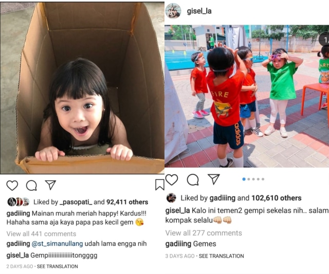 Gisella Anastasia dan Gading Marten masih mengomentari foto satu sama lain di Instagram. (Foto: Instagram/@gadiing dan @gisel_la)