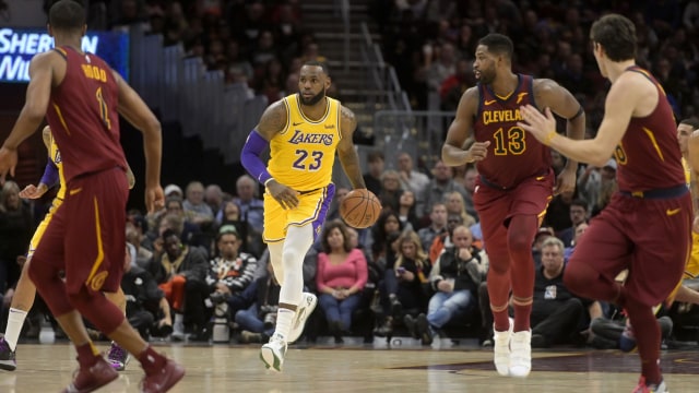 LeBron James di laga antara LA Lakers vs Cleveland Cavaliers. (Foto: David Richard-USA TODAY Sports via Reuters)