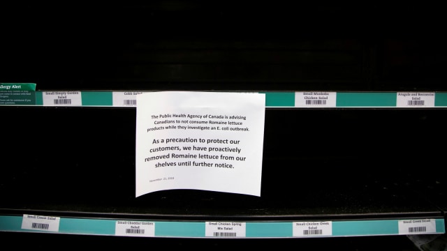 Selada Romaine tidak dijual lagi di toko kelontong ini di Toronto, Ontario. (Foto: REUTERS/Chris Helgren)