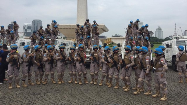 Pasukan UNAMID/FPU di Monas. (Foto: Reki Febrian/kumparan)
