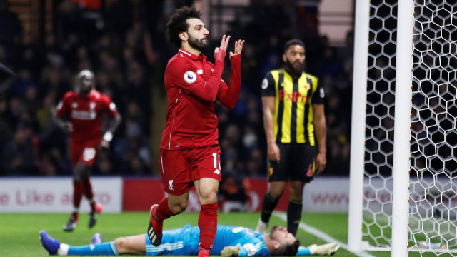 Mohamed Salah rayakan gol ke gawang Watford. (Foto: Action Images via Reuters/Carl Recine)