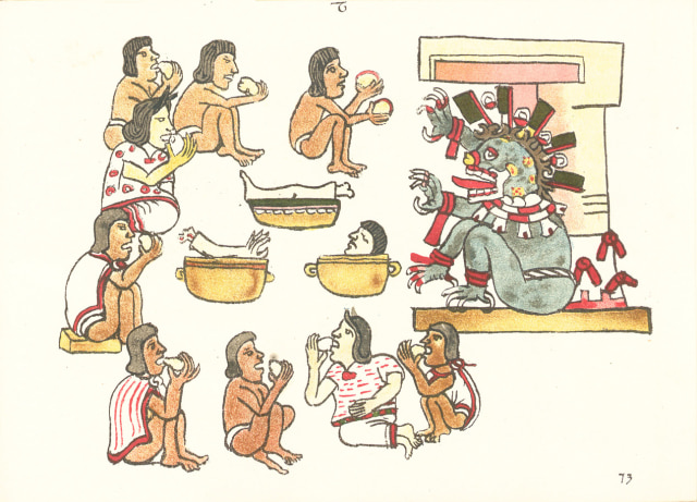 Ilustrasi Suku Aztec melakukan praktik kanibalisme (Foto: Wikimedia Commons)