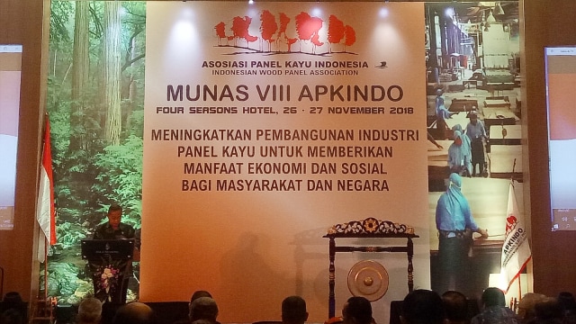 Darmin Nasution di Munas VIII Asosiasi Panel Kayu Indonesia (Apkindo) (Foto: Nicha Muslimawati/kumparan)
