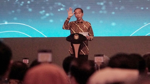 Presiden Joko Widodo dalam acara Pertemuan Tahunan Bank Indonesia di JCC, Senayan, Jakarta, Selasa (27/11). (Foto: Jamal Ramadhan/kumparan)