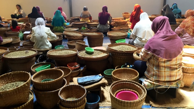 Sejumlah pekerja di pabrik kopi Banaran, Kabupaten Semarang. (Foto: Abdul Latif/kumparan)