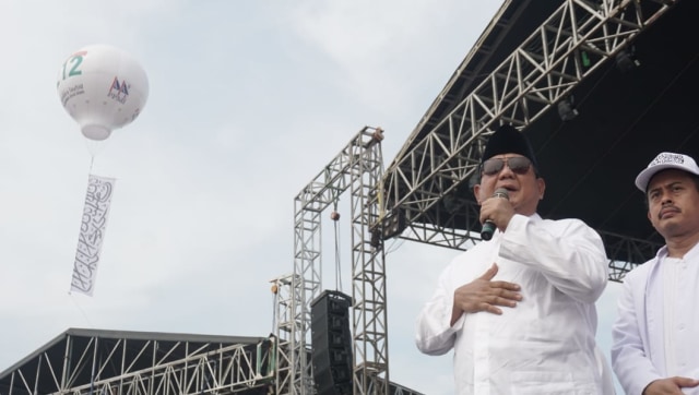 Calon Presiden Nomor 02, Prabowo Subianto, saat hadiri Reuni 212 di Monumen Nasional, Jakarta, Minggu (2/12/2018). (Foto: Nugroho Sejati/kumparan)