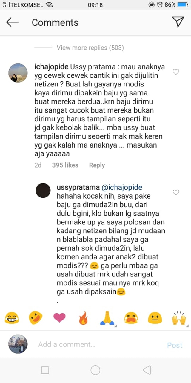 Komentar negatif netizen untuk Ussy Sulistiawaty (Foto: IG @ussypratama)