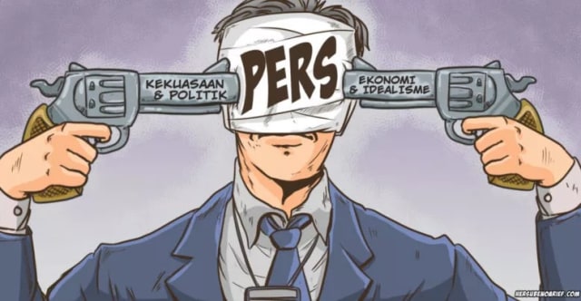 Karikatur bunuh diri massal pers Indonesia (Foto: Dok: Hersubeno Arif)