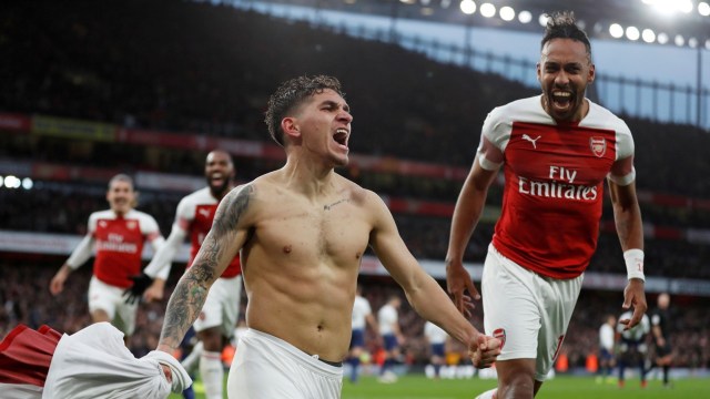 Lucas Torreira, pahlawan baru Arsenal. (Foto: Reuters/Matthew Childs)
