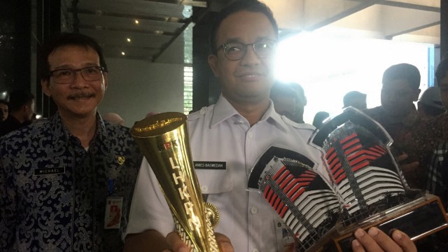 Gubernur DKI Jakarta, Anies Baswedan, dalam acara penghargaan di Hari Antikorupsi di Hotel Bidakara. (Foto: Moh Fajri/kumparan)