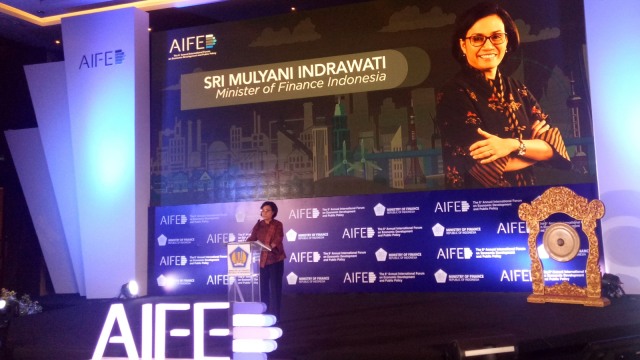 Menteri Keuangan, Sri Mulyani Indrawati membuka 'The 8th Annual International Forum on Economic Development and Public Policy' (AIFED) di Nusa Dua, Bali. (Foto: Resya Firmansyah/kumparan)