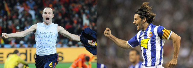 Andres Iniesta dan Daniel Jarque. (Foto: AFP)