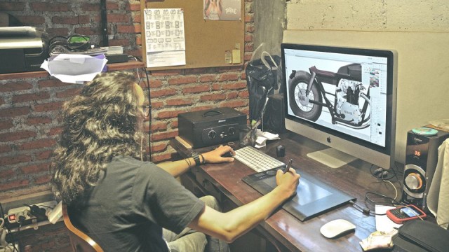 Suasana pembuatan desain motor modifikasi di bengkel Thrive Motorcycle. (Foto: dok Thrive Motorcycle)