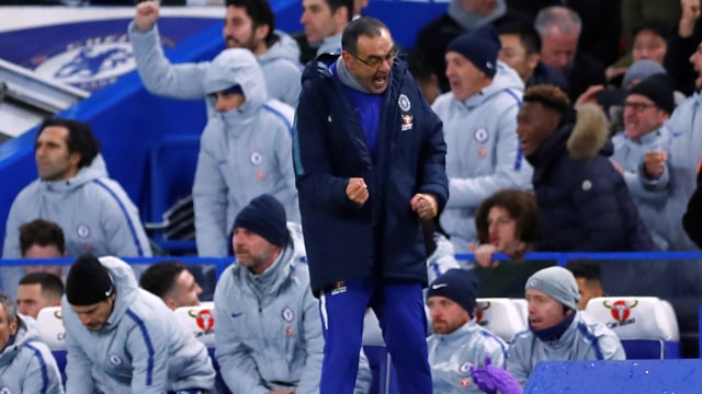 Maurizio Sarri di laga Chelsea vs Manchester City. (Foto:  REUTERS/Eddie Keogh)