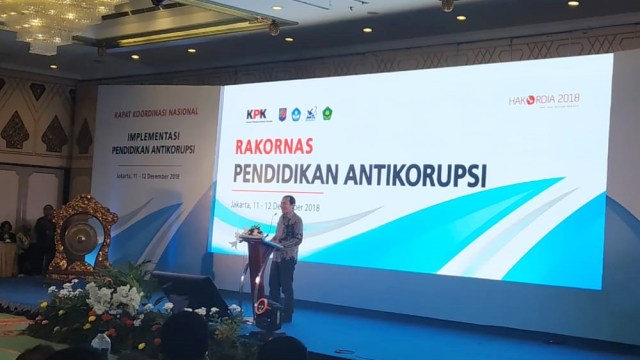 Wakil Ketua KPK Saut Situmorang membuka Rakornas Pendidikan Anti Korupsi di Hotel Kartika Chandra, Jakarta Selatan. (Foto: Maulanan Ramadhan/kumparan)