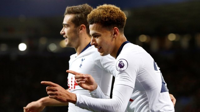 Selebrasi gol Tottenham ke gawang Leicester. (Foto: Reuters/Ed Sykes)