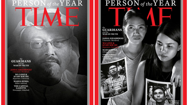 Jamal Khashoggi dan sejumlah jurnalis terpilih menjadi 'Person of the year' majalah TIME tahun 2018. (Foto: Reuters/Time Magazine)