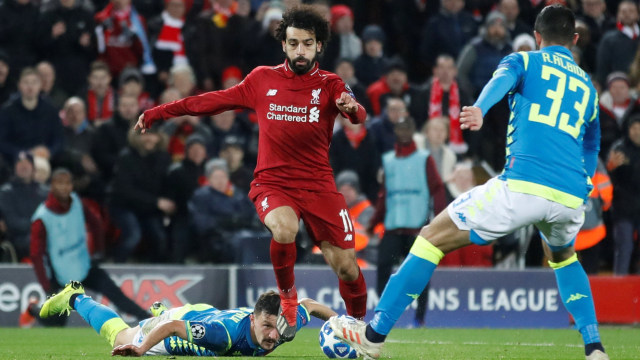 Salah di laga Liverpool vs Napoli. (Foto: Reuters/Carl Recine)