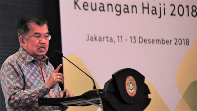 Wakil Presiden Jusuf Kalla memberikan sambutan di Pembukaan Rakernas Badan Pengelolaan Keuangan Haji. Foto:  Dok. Setwapres