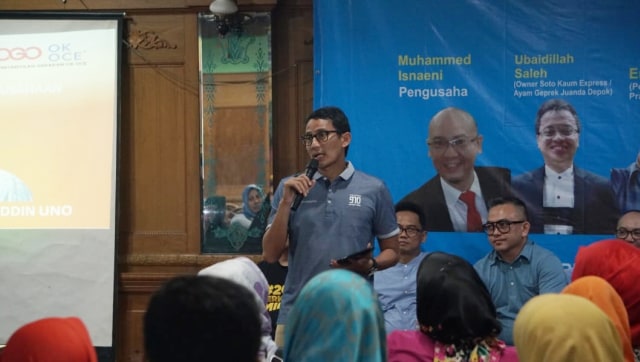 Cawapres nomor urut 2 Sandiaga Uno saat Diskusi dan Seminar Ciptakan Lapangan kerja Melalui Wirausaha. (Foto: Helmi Afandi Abdullah/kumparan)