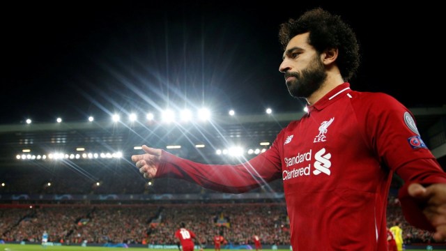 Selebrasi Mo Salah di laga Liverpool vs Napoli. (Foto: Reuters/Carl Recine)