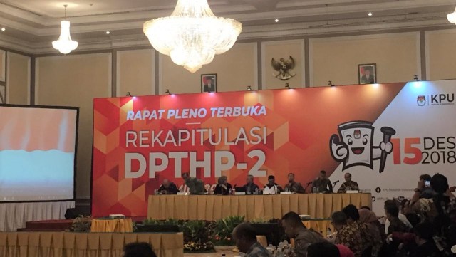 Rapat Pleno Terbuka Rekapitulasi DPTHP-2 di Hotel Peninsula, Jakarta Barat. (Foto: Ferry Fadhlurrahman/kumparan)