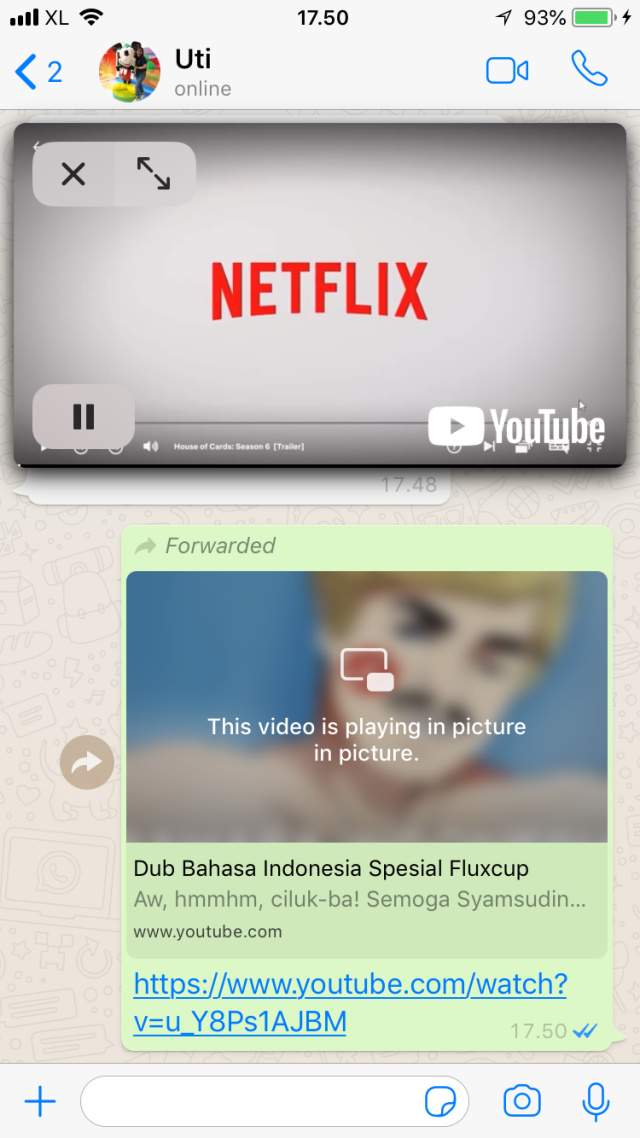 Fitur picture in picture WhatsApp di iPhone. (Foto: kumparan)