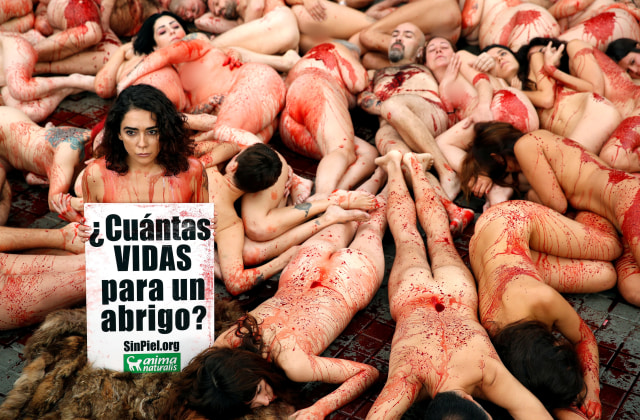 Aksi Protes penggunaan bulu & kulit hewan untuk busana di Spanyol (Foto: dok.REUTERS / Albert Gea)