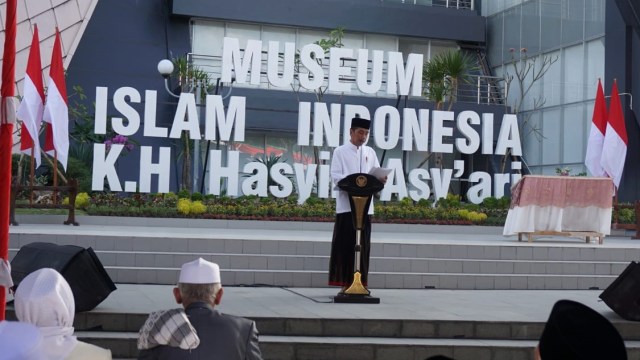 Presiden Joko Widodo di peresmian Museum Islam Indonesia KH Hasyim Asy'ari Jombang, Jawa Timur. (Foto: Yudhistira Amran Saleh/kumparan)