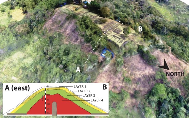Lapisan piramida situs Megalitikum Gunung Padang. (Foto: Danny Hilman Natawidjaja/LIPI)