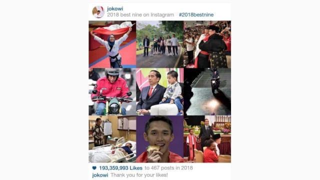 9 foto terbaik Instagram Jokowi. (Foto: 2018bestnine.com)