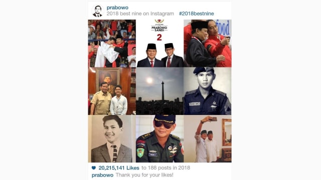 9 foto terbaik Instagram Prabowo Subianto. (Foto: 2018bestnine.com)
