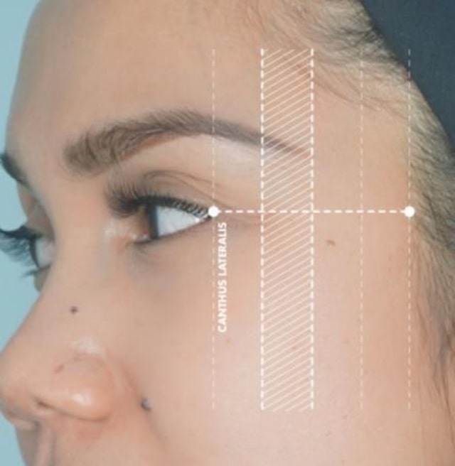 Membuat garis imajiner untuk menentukan ujung alis yang sesuai dengan bentuk mata. (Foto: dok. Anggie Rassly)