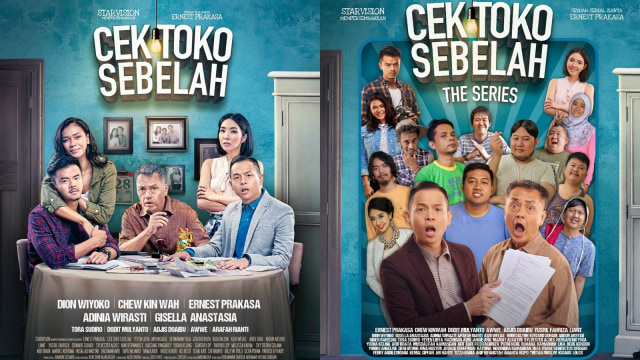 Film dan serial Cek Toko Sebelah (Foto: Wikipedia dan Twitter @ernestprakasa)