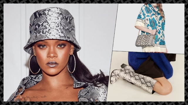 Motif snakeskin juga terdapat pada sejumlah aksesori sebagai fashion statement. (Foto: dok. Zara, Gucci, Instagram/@badgalriri)