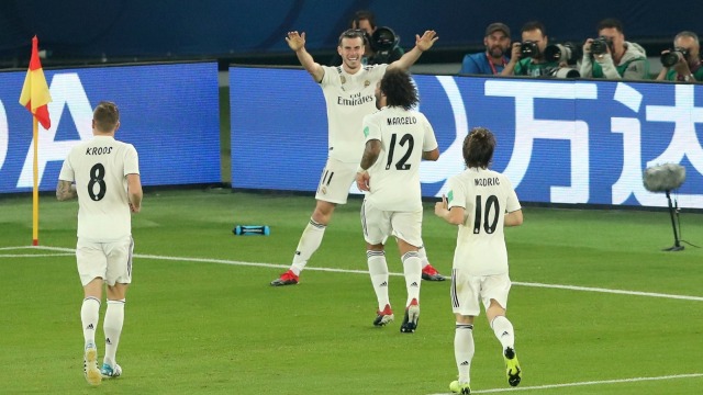 Para pemain Madrid merayakan gol, (Foto: REUTERS/Ahmed Jadallah)