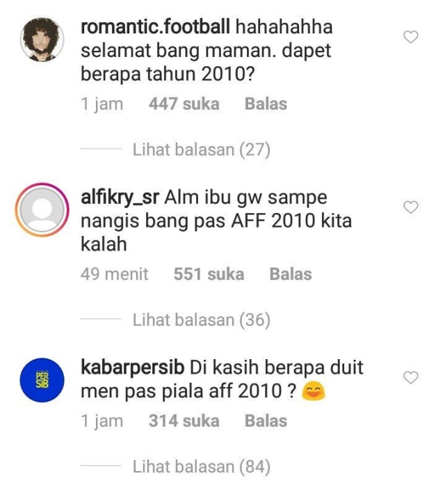 Komentar netizen di Instagram Maman Abdurrahman. (Foto: Instagram/@memendurehmen56)