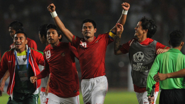 Pemain Indonesia di  AFF Suzuki Cup 2010. (Foto: AFP/BAY ISMOYO)