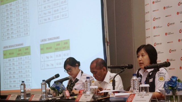 Direktur Utama Kereta Commuter Indonesia (KCI) Wiwik Widayanti memberikan paparan persiapan kereta rel listrik (KRL) jelang malam tahun baru 2019 di Jakarta, Kamis (20/12). (Foto: Fanny Kusumawardhani/kumparan)