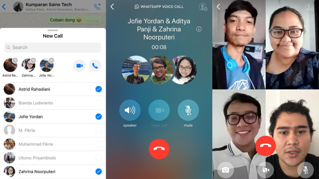 Fitur voice dan video call di WhatsApp group. (Foto: Screenshot Aplikasi WhatsApp)
