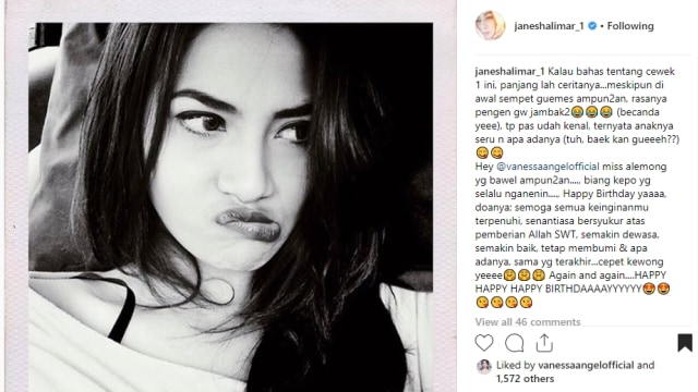 Jane Shalimar berikan ucapan ulang tahun untuk Vanessa Angel. (Foto: instagram/janeshalimar_1)