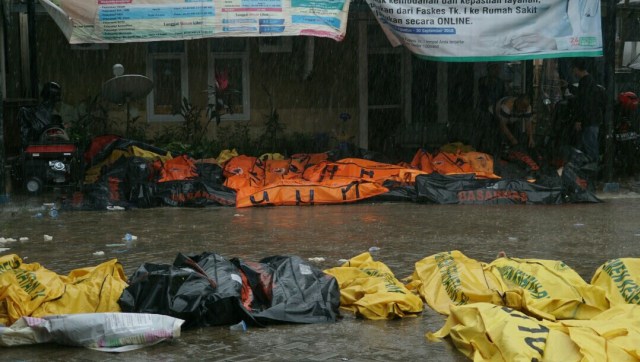 Kantung mayat di Puskesmas Carita, Jalan Carita Raya Km 6, Pandeglang, Banten. (Foto: Helmi Afandi Abdullah/kumparan)