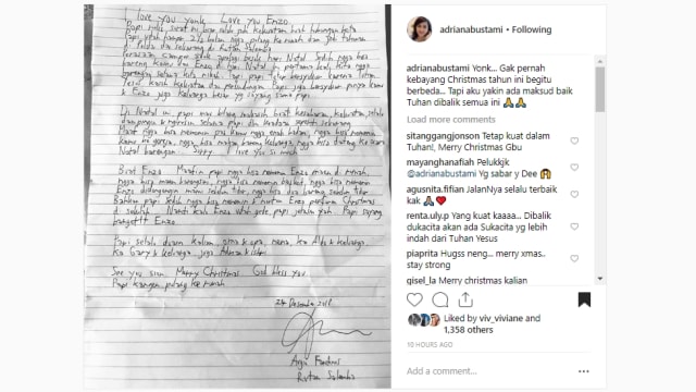 Augie Fantinus kirim surat dari balik jeruji besi jelang Natal. (Foto: instagram/adrianabustami)