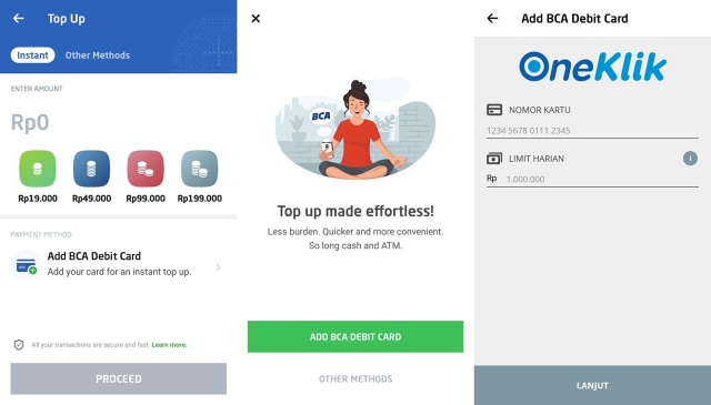 Top up saldo Go-Pay pakai debit BCA. (Foto: Screenshot Aplikasi Go-Jek)