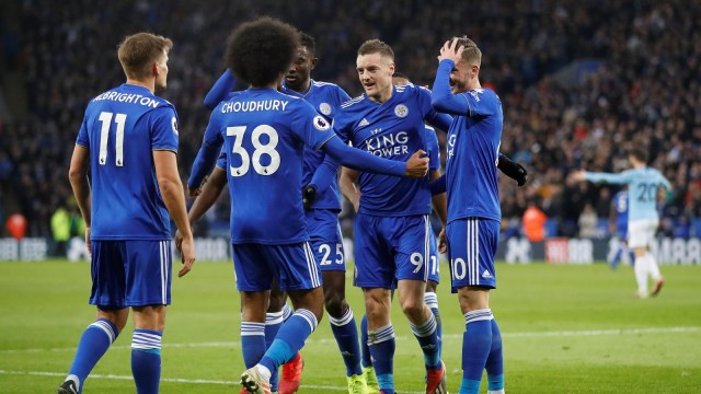Para pemain Leicester merayakan gol. (Foto: Reuters/Carl Recine)