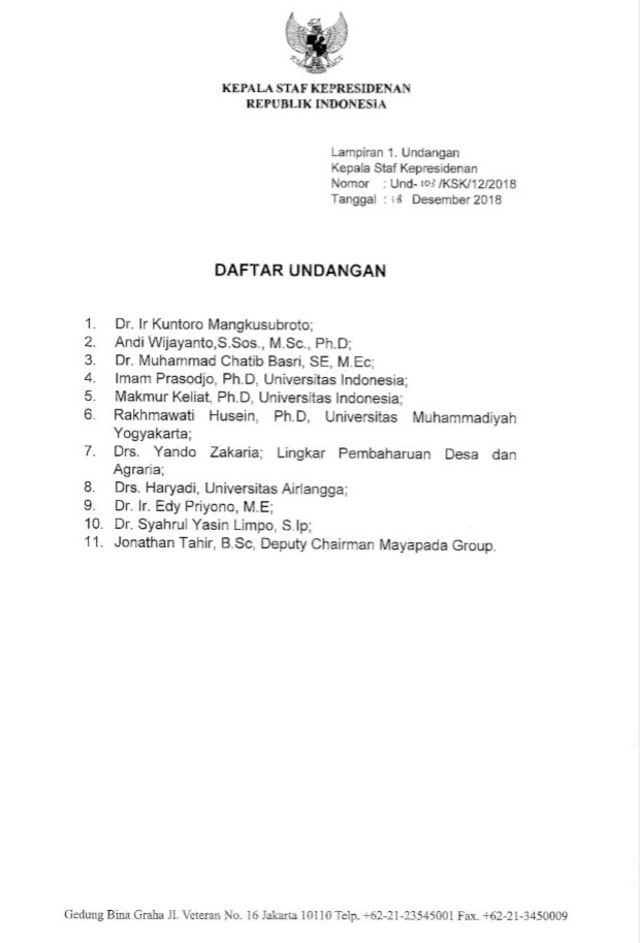 Surat undangan rapat Tim Penasihat Senior KSP. (Foto: Dok. Istimewa)