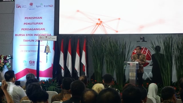 Jokowi Tutup Perdagangan BEI Tahun 2018 di Gedung BEI, Jakarta  (Foto: Yudhistira Amran Saleh/kumparan)