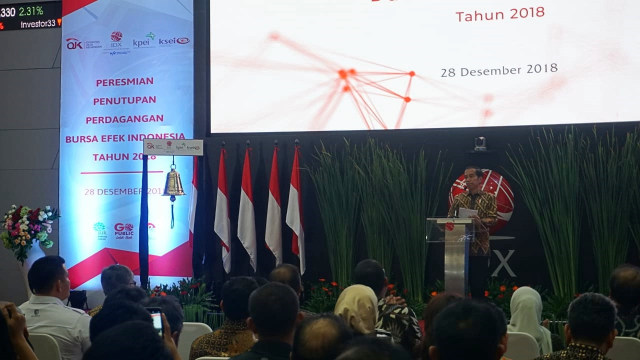 Jokowi Tutup Perdagangan BEI Tahun 2018 di Gedung BEI, Jakarta  (Foto: Yudhistira Amran Saleh/kumparan)