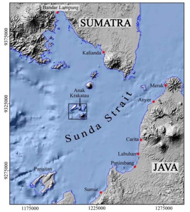 Selat Sunda, lokasi Gunung Anak Krakatau. (Foto: Dok. Thomas Giachetti, Geological Society London Special Publications)