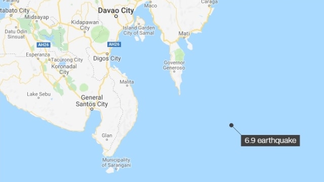 Letak gempa 6.9 Magnituto guncang di Kota Davao, Filipina. (Foto: Dok. Google Maps)